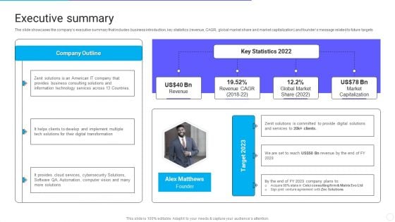 IT Application Services Company Outline Executive Summary Graphics PDF