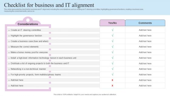 IT Business Alignment Framework Checklist For Business And IT Alignment Diagrams PDF