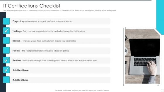IT Career Certifications IT Certifications Checklist Ppt PowerPoint Presentation File Example Introduction PDF