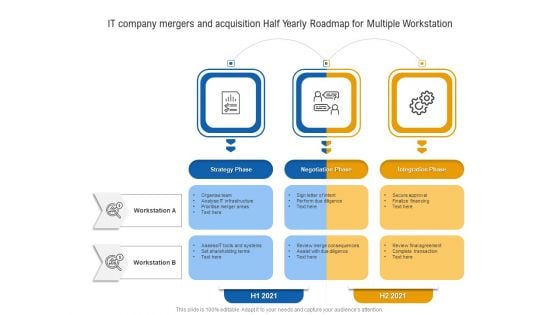 IT Company Mergers And Acquisition Half Yearly Roadmap For Multiple Workstation Clipart