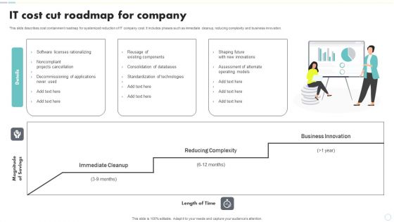 IT Cost Cut Roadmap For Company Icons PDF