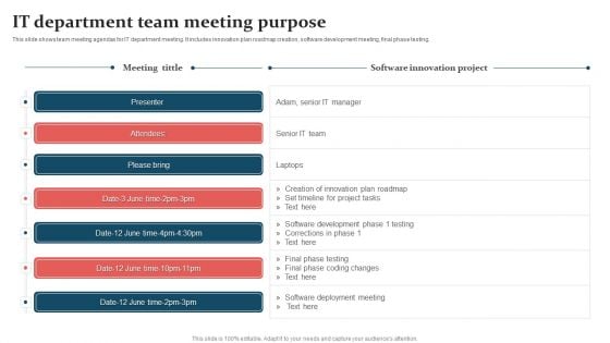 IT Department Team Meeting Purpose Brochure PDF IT Department Team Meeting Purpose Brochure PDF