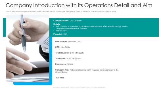 IT Facilities Maturity Framework For Strong Business Financial Position Company Introduction With Its Operations Inspiration PDF