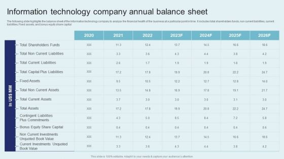 IT Firm Financial Statement Information Technology Company Annual Balance Sheet Demonstration PDF