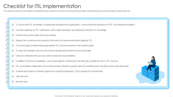 IT Infrastructure Library Methodology Implementation Checklist For ITIL Implementation Designs PDF