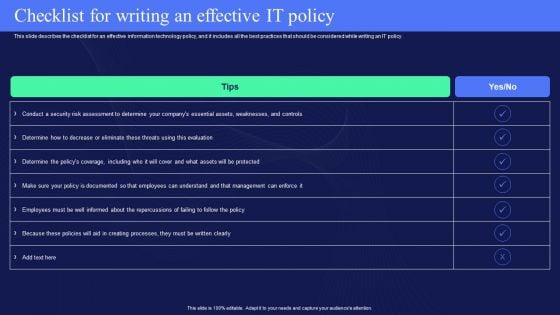 IT Policies And Procedures Checklist For Writing An Effective IT Policy Clipart PDF