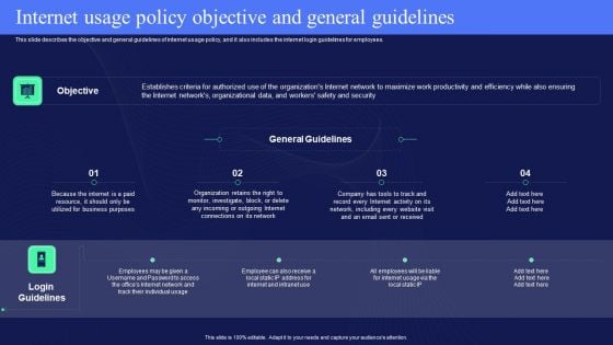 IT Policies And Procedures Internet Usage Policy Objective And General Guidelines Clipart PDF
