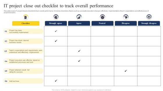 IT Project Close Out Checklist To Track Overall Performance Information PDF
