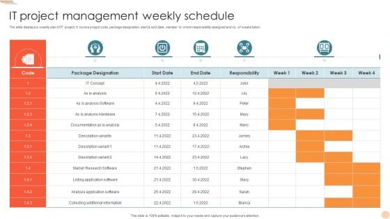 IT Project Management Weekly Schedule Template PDF