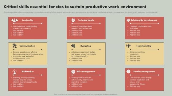 IT Reducing Costs And Management Tips Critical Skills Essential For Cios To Sustain Productive Work Environment Information PDF