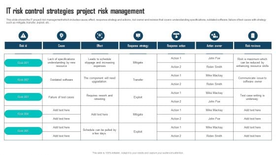 IT Risk Control Strategies Project Risk Management Portrait PDF