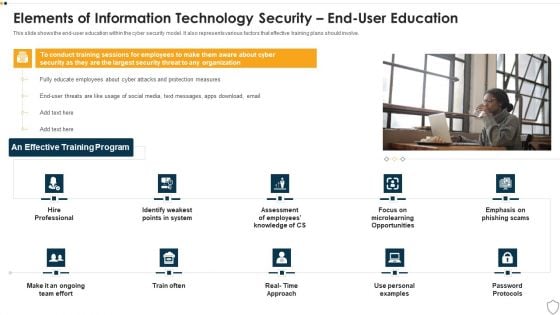 IT Security Elements Of Information Technology Security End User Education Ppt Show Maker PDF