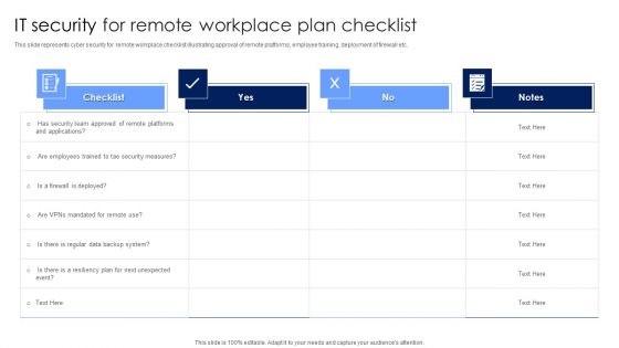 IT Security For Remote Workplace Plan Checklist Introduction PDF