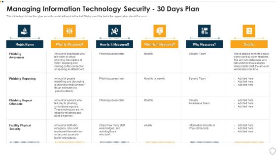 IT Security Managing Information Technology Security 30 Days Plan Themes PDF