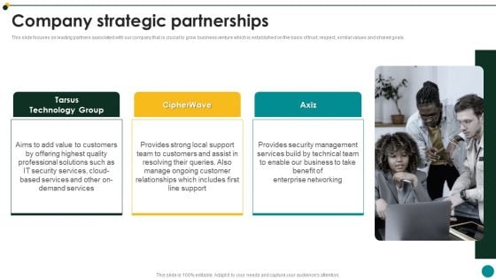 IT Services And Consulting Company Profile Company Strategic Partnerships Mockup PDF