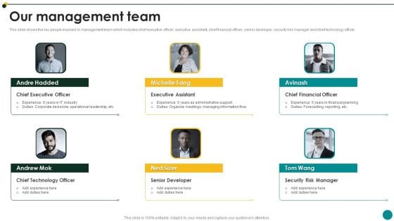 IT Services And Consulting Company Profile Our Management Team Slides PDF