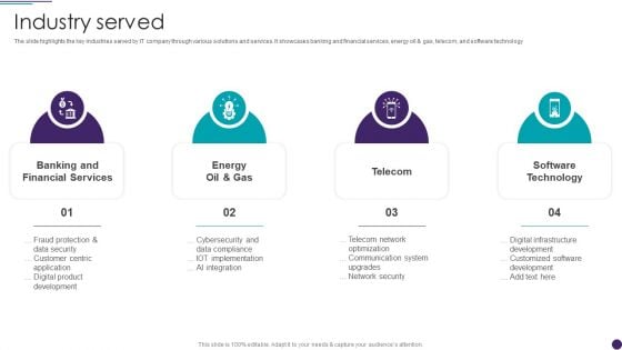 IT Services Business Profile Industry Served Pictures PDF