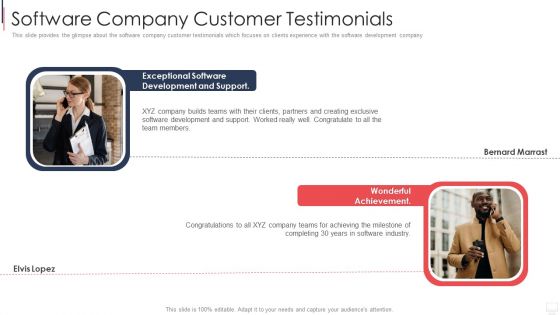 IT Services Investor Financing Elevator Pitch Deck Software Company Customer Testimonials Mockup PDF