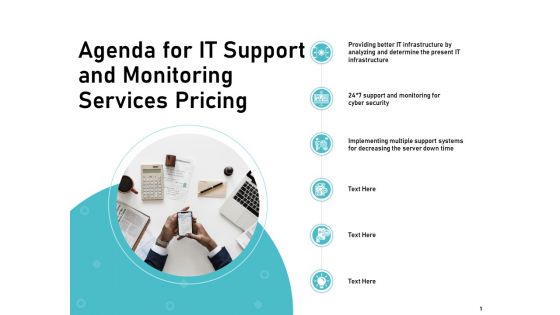 IT Support And Monitoring Services Pricing Agenda For IT Support And Monitoring Services Pricing Elements PDF