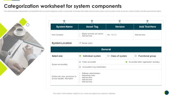 IT Threats Response Playbook Categorization Worksheet For System Components Graphics PDF