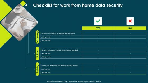 IT Threats Response Playbook Checklist For Work From Home Data Security Inspiration PDF