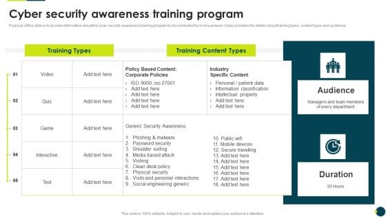 IT Threats Response Playbook Cyber Security Awareness Training Program Graphics PDF