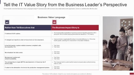 IT Value Story Significant To Corporate Leadership Tell The IT Value Story Ideas PDF