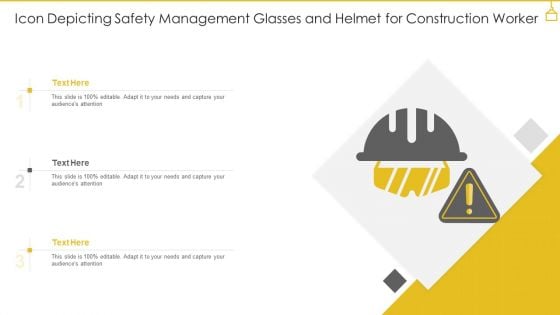 Icon Depicting Safety Management Glasses And Helmet For Construction Worker Formats PDF