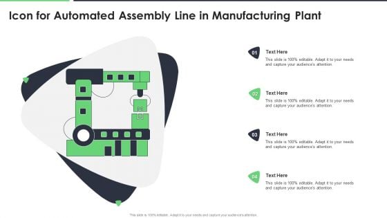 Icon For Automated Assembly Line In Manufacturing Plant Ppt Gallery Portfolio PDF