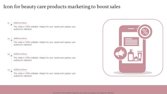 Icon For Beauty Care Products Marketing To Boost Sales Ppt Summary Graphics Example PDF