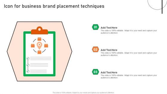 Icon For Business Brand Placement Techniques Ppt Professional Introduction PDF