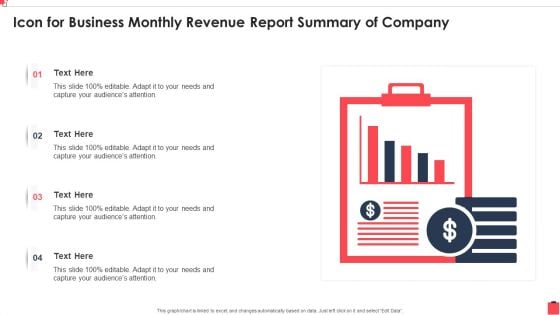 Icon For Business Monthly Revenue Report Summary Of Company Information PDF