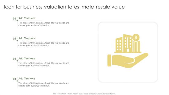 Icon For Business Valuation To Estimate Resale Value Ppt Styles Graphics Download PDF