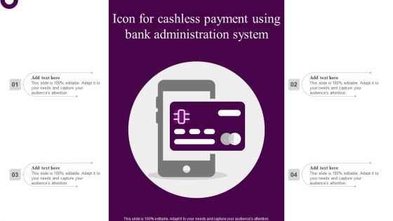 Icon For Cashless Payment Using Bank Administration System Pictures PDF