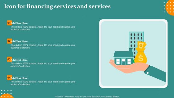 Icon For Financing Services And Services Ppt PowerPoint Presentation Layouts Icons PDF