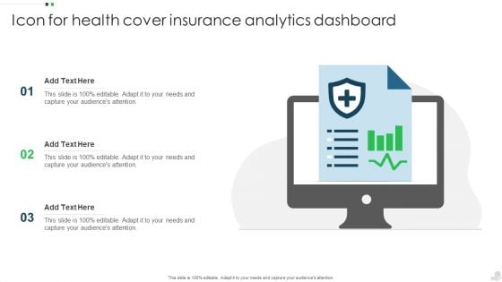 Icon For Health Cover Insurance Analytics Dashboard Brochure PDF