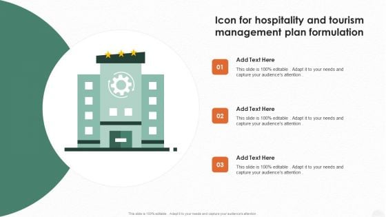 Icon For Hospitality And Tourism Management Plan Formulation Mockup PDF