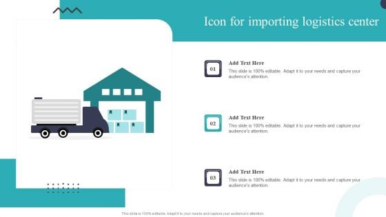 Icon For Importing Logistics Center Ppt PowerPoint Presentation File Visual Aids PDF