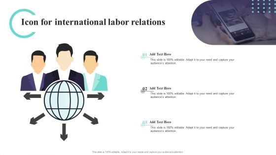 Icon For International Labor Relations Ppt PowerPoint Presentation Gallery Objects PDF