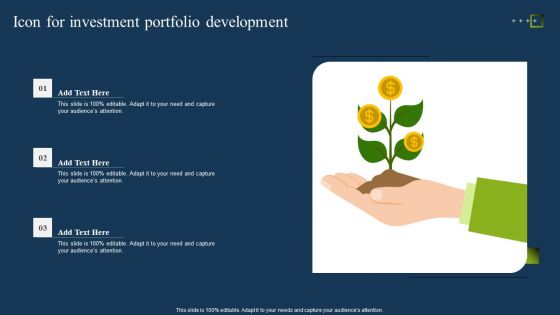 Icon For Investment Portfolio Development Ppt PowerPoint Presentation File Graphics Tutorials PDF