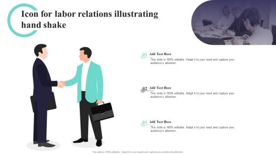 Icon For Labor Relations Illustrating Hand Shake Ppt PowerPoint Presentation File Slide PDF