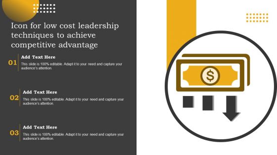 Icon For Low Cost Leadership Techniques To Achieve Competitive Advantage Microsoft PDF