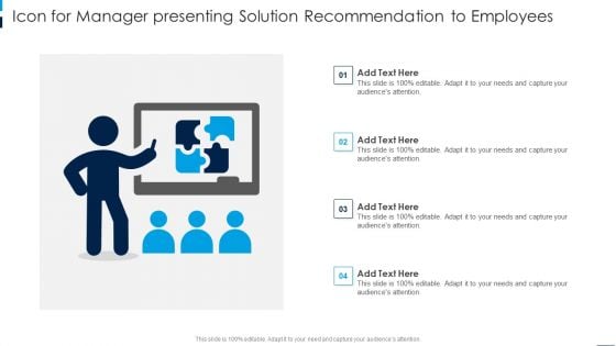 Icon For Manager Presenting Solution Recommendation To Employees Microsoft PDF