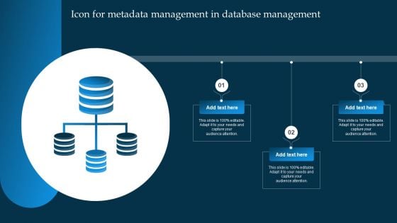 Icon For Metadata Management In Database Management Mockup PDF