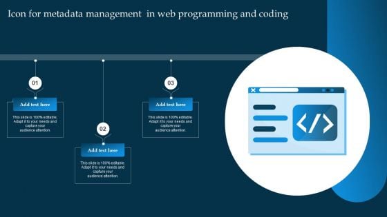 Icon For Metadata Management In Web Programming And Coding Summary PDF