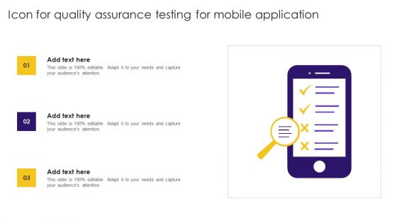 Icon For Quality Assurance Testing For Mobile Application Ppt Pictures Background Image PDF