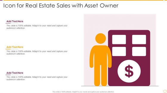 Icon For Real Estate Sales With Asset Owner Ppt PowerPoint Presentation Gallery Summary PDF