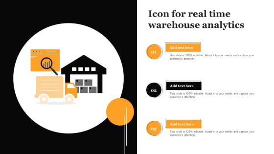 Icon For Real Time Warehouse Analytics Infographics PDF