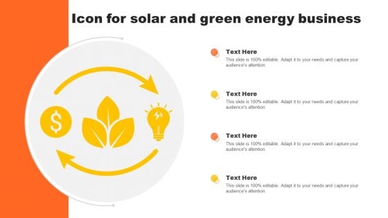 Icon For Solar And Green Energy Business Introduction PDF