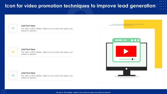 Icon For Video Promotion Techniques To Improve Lead Generation Ppt Pictures Backgrounds PDF